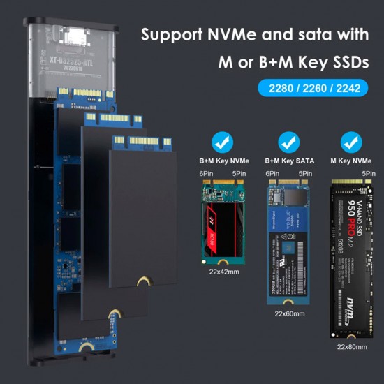 10Gbps NVME & SATA Dual Protocol M.2 to USB M2 SSD Hard Drive Enclosure