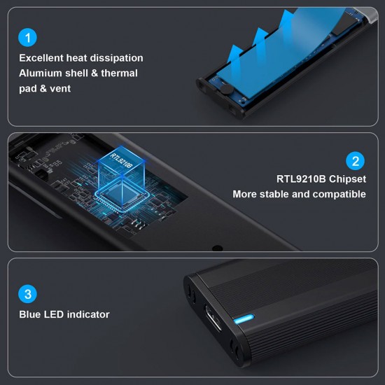 10Gbps NVME & SATA Dual Protocol M.2 to USB M2 SSD Hard Drive Enclosure